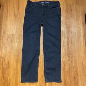 Eddie Bauer Blue Jeans Curvy Fit Crop Straight Leg Stretch Women's 8 Tall‎